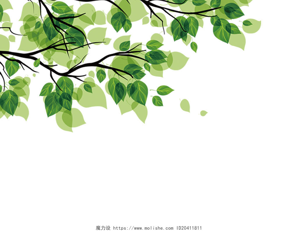 绿色树叶叶子元素树叶边框PNG素材